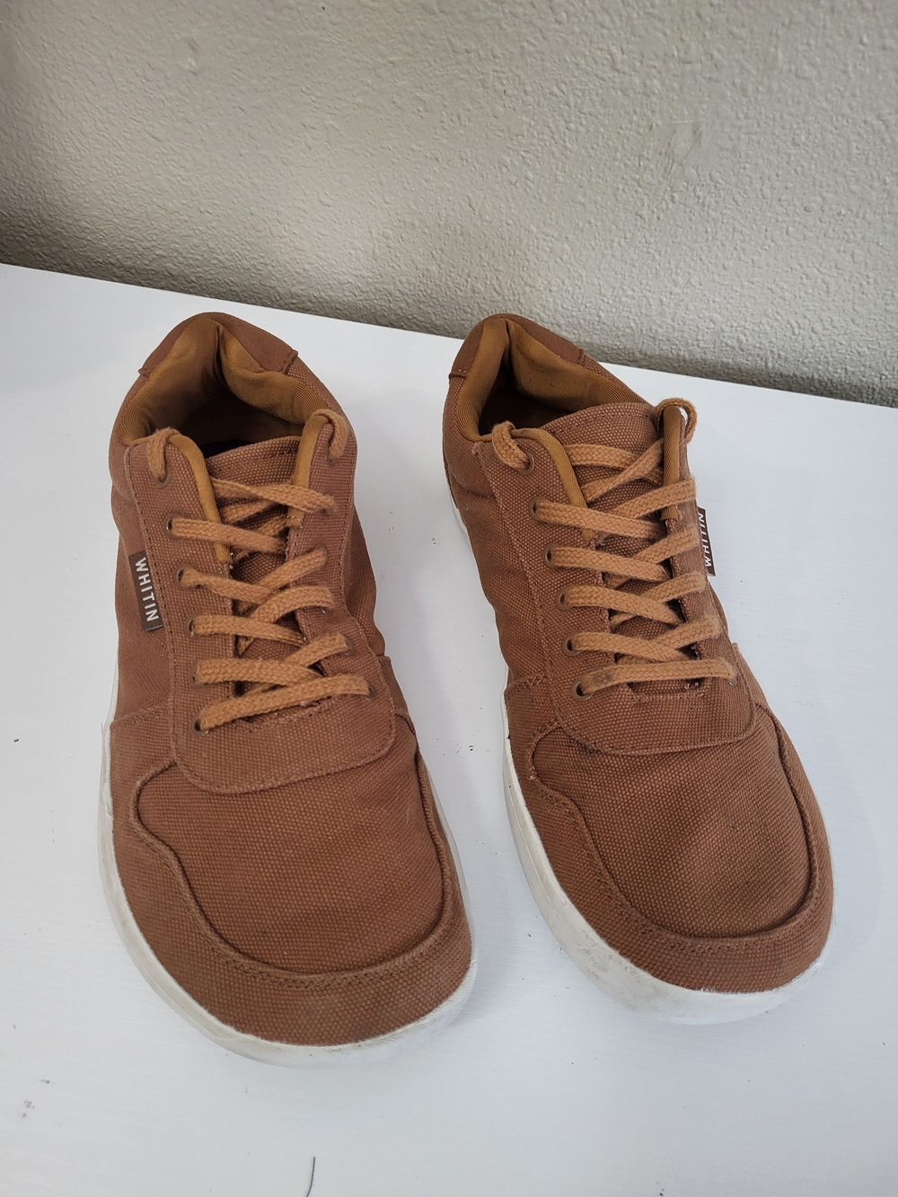 Whitin Barefoot Zero Drop Wide Toe Box Shoes Men 44 10 Brown Canvas Minimalist